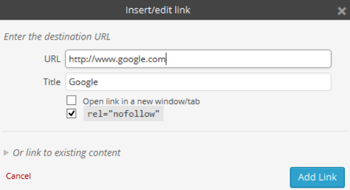 Rel Nofollow Checkbox