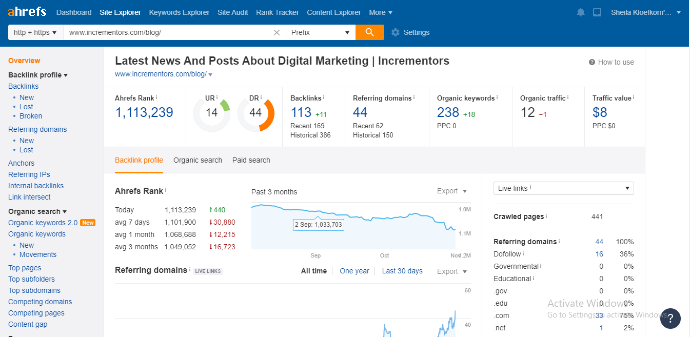 Ahref backlink profile report