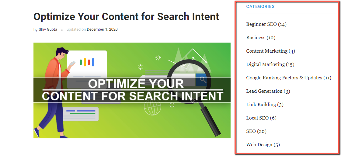 categories page
