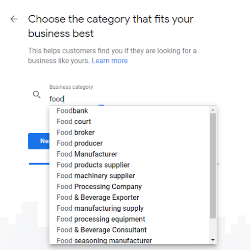 Google my business category form