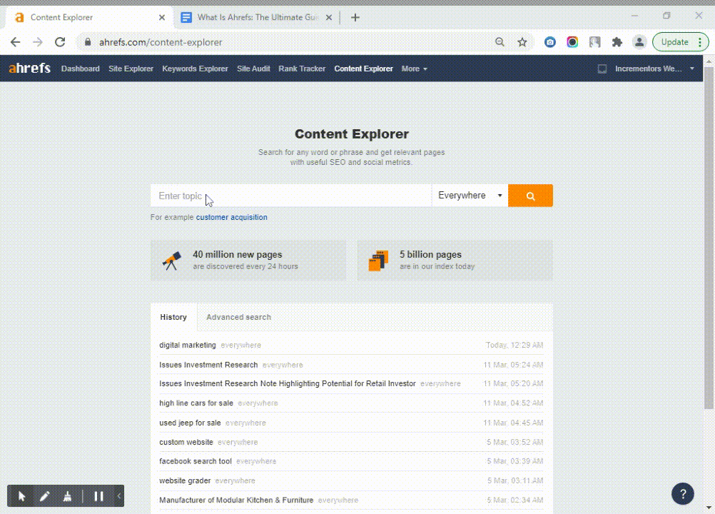 Ahrefs Content Explorer