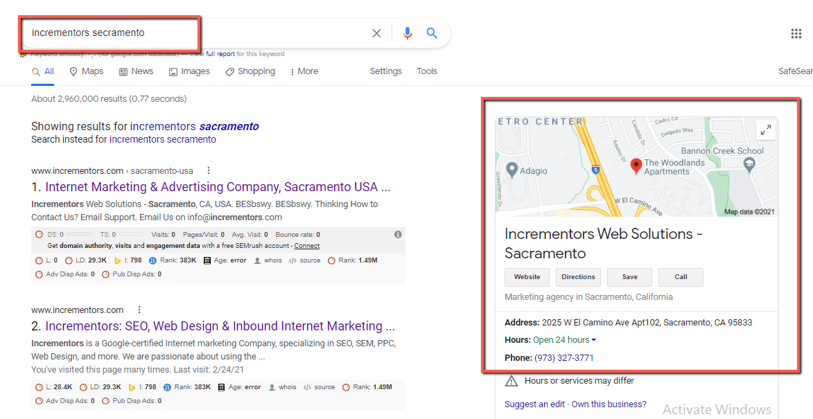 Google my business results