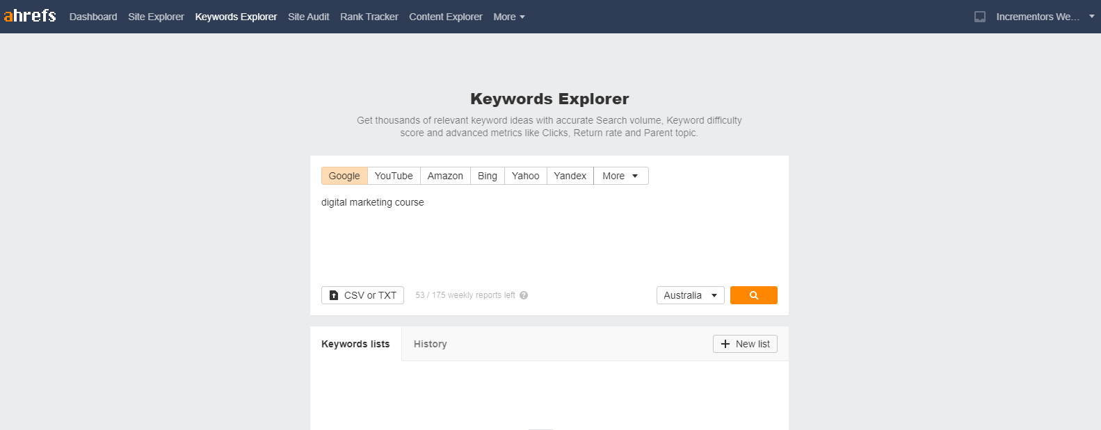 Ahrefs Keyword Explorer search bar
