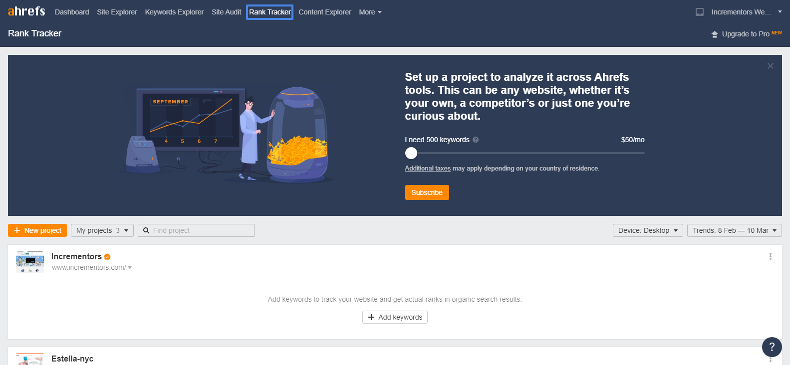 Ahrefs Rank Tracker dashboard
