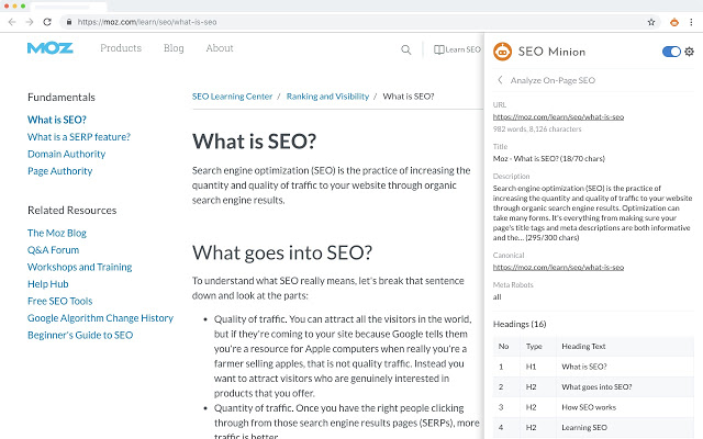 SEO Minion Browser Extension Example SEO Minion Browser Extension Example