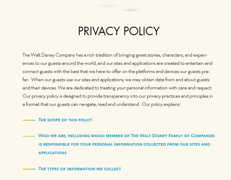 Walt disney privacy policy example