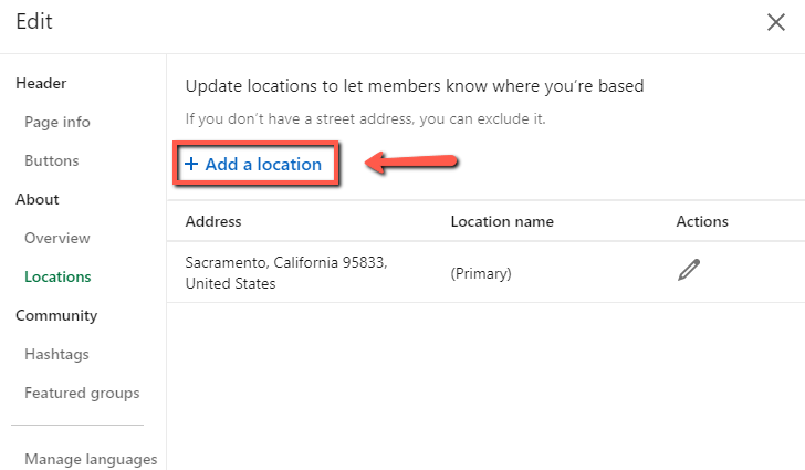 Add location on Linkedin page