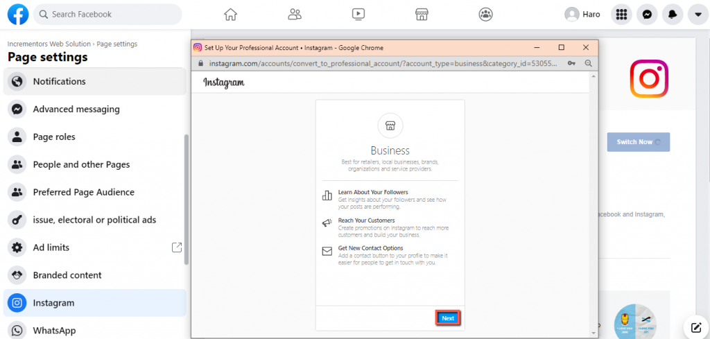 Instagram business account setup