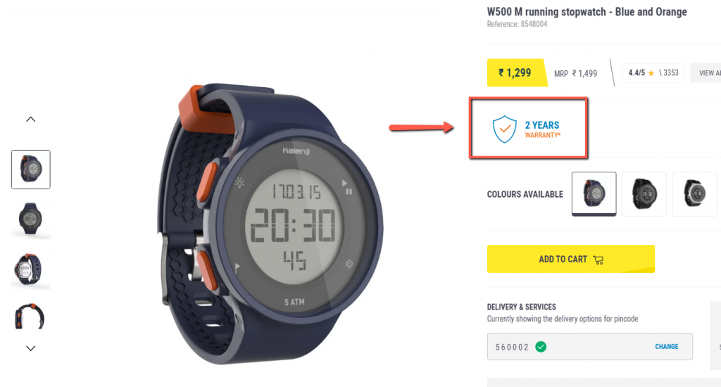 website offering 2 years warranty on a watch