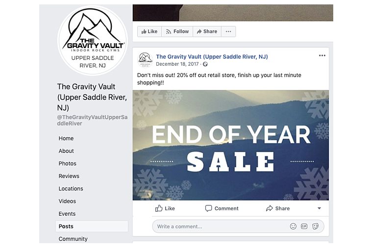 A Facebook page offering discount on end of year sale