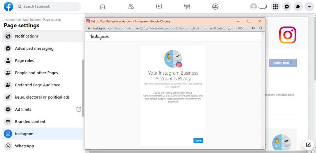 Instagram business account is ready