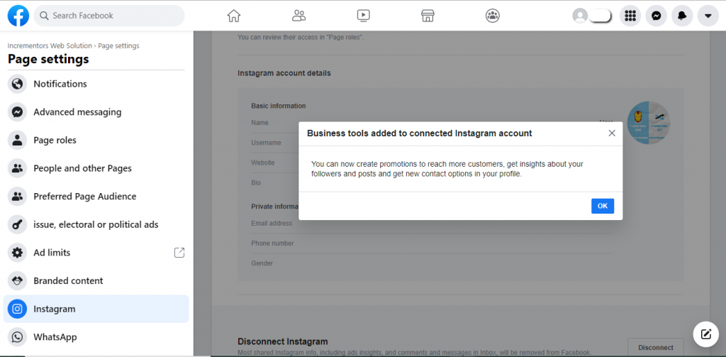 Successfully connected your Instagram account.