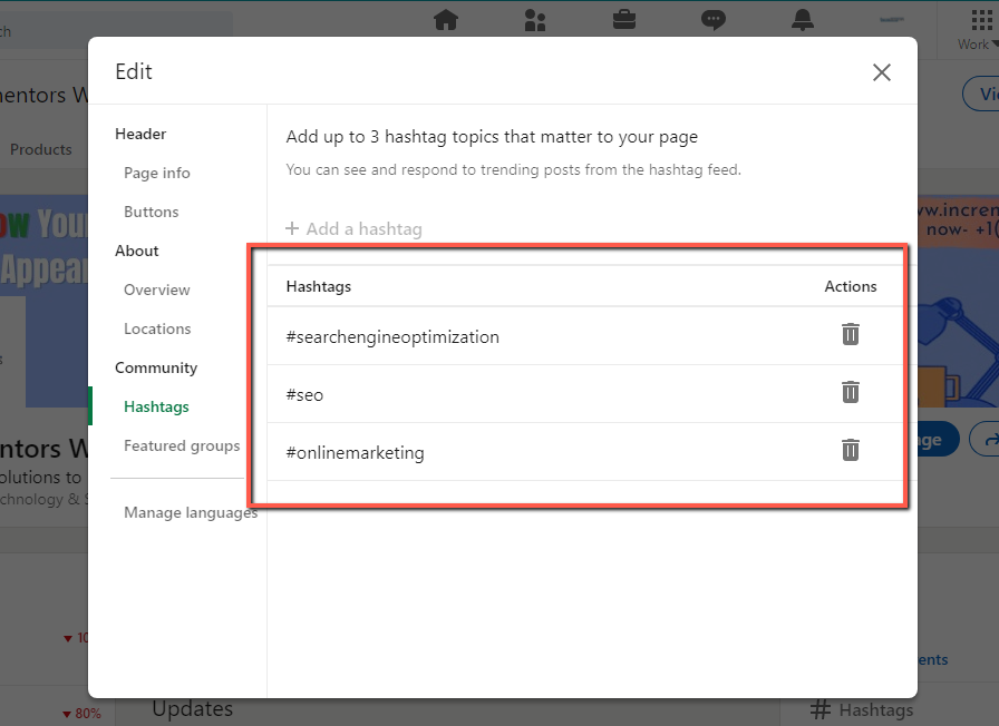 Adding hashtags