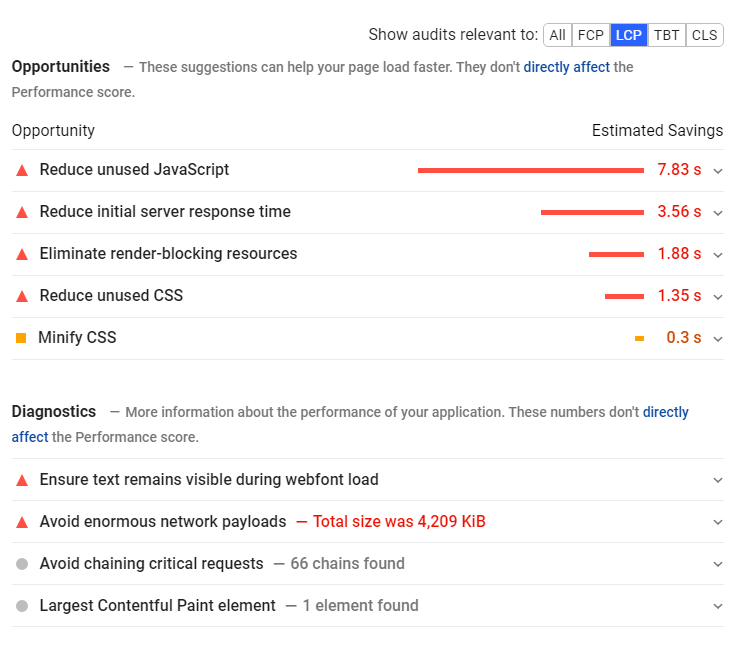 Google PageSpeed Insight's Improvement Suggestion for LCP Score 