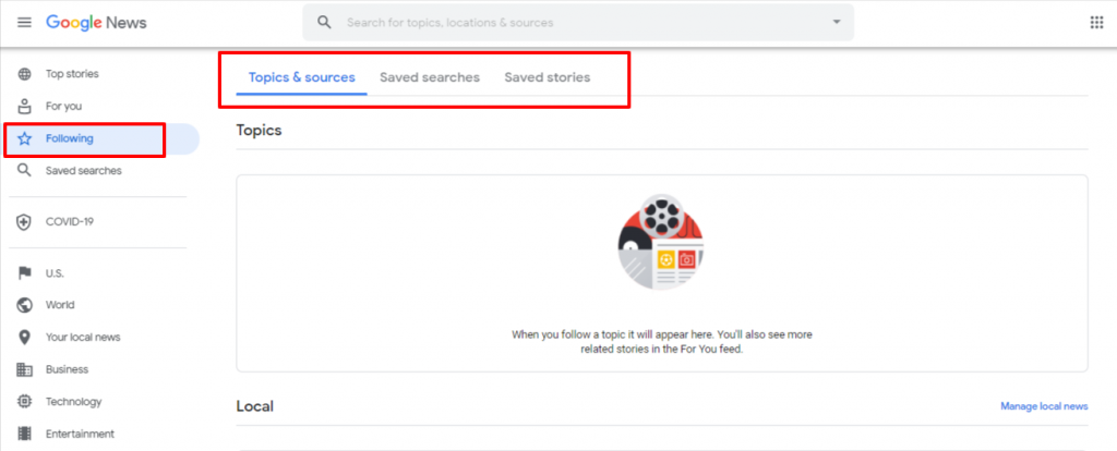 Google News Following section