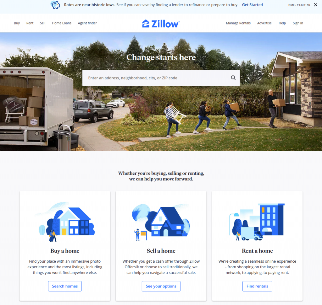 Zillow home page