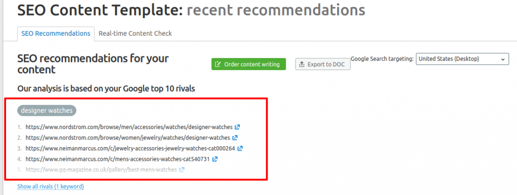 seo recommendation