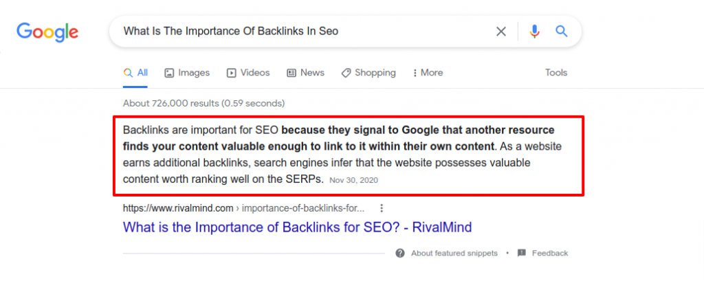 Google search result