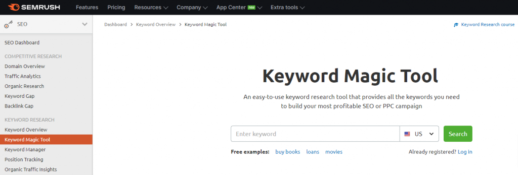Semrush Home page