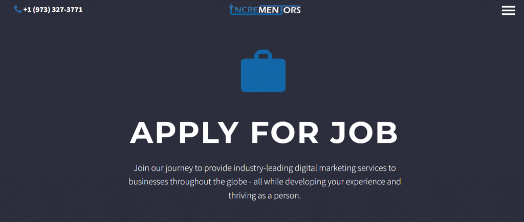 Screenshot of incrementors' website career page