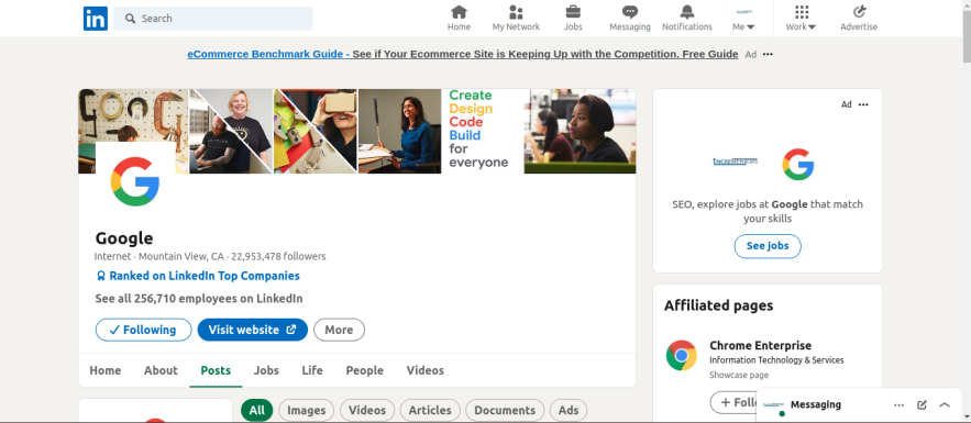 screenshot of Google's Linkedin account