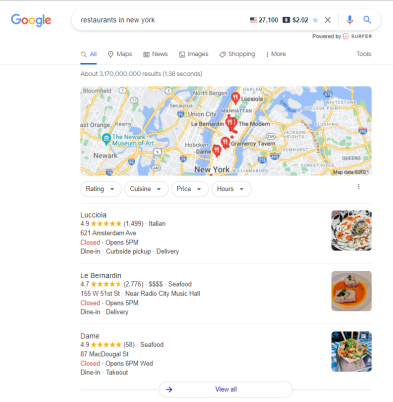 Restaurats in new york on SERP