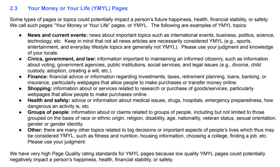 YMYL pages