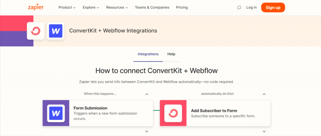 Zapier for "ConvertKit Webflow integrations