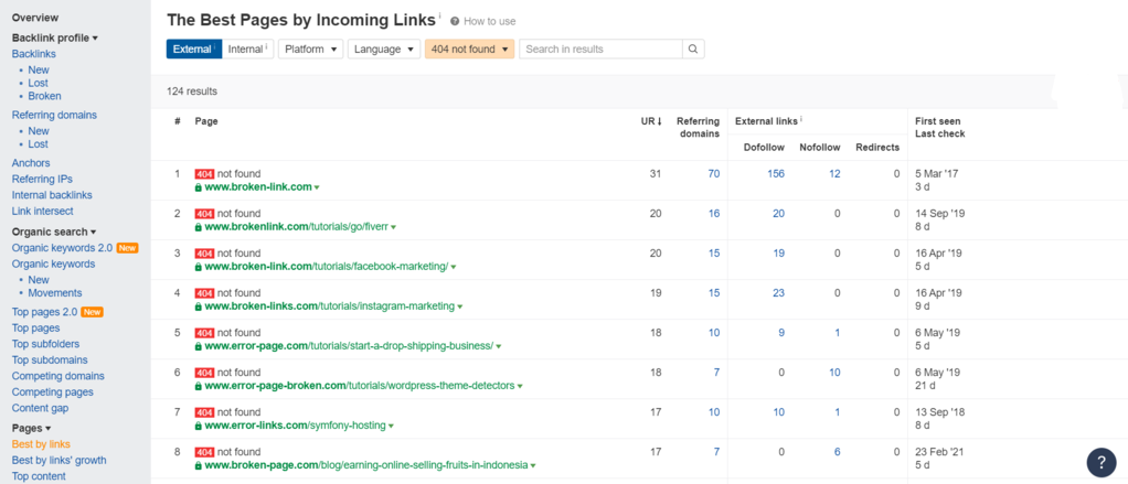 Broken Pages- 404 Errors- Ahrefs Site Explorer