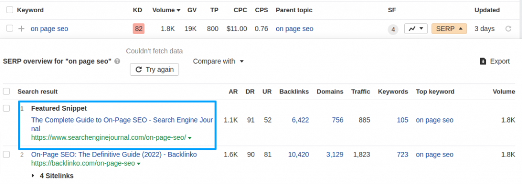 Create Cluster Content Linking- Keywords In Featured Snippet