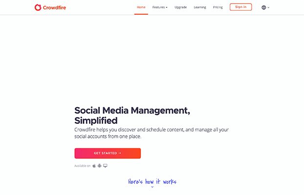 Crowdfire Home page