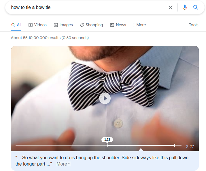 Featured Snippet Example-Video Snippet