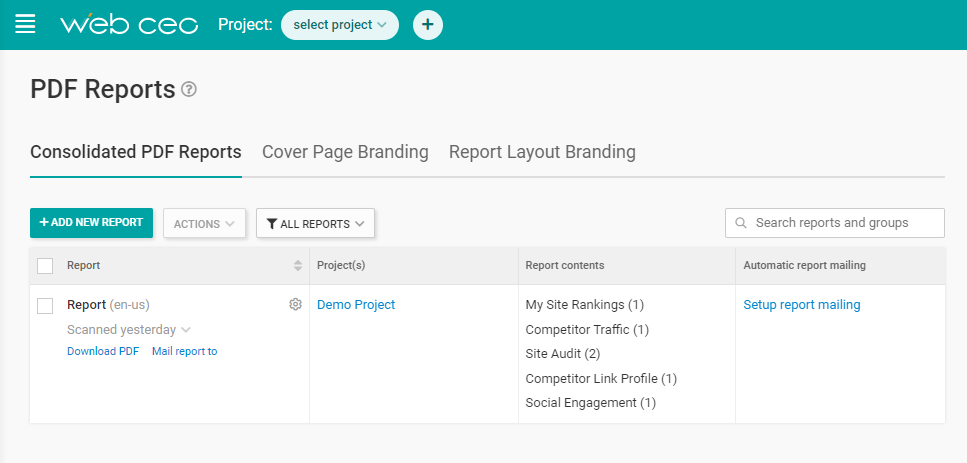 Implement Automation- WebCeo Tool- Centralised SEO Reports