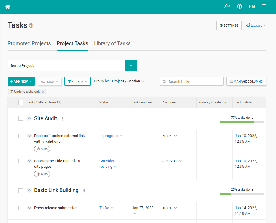 Implement Automation- WebCeo Tools- Work and Management
