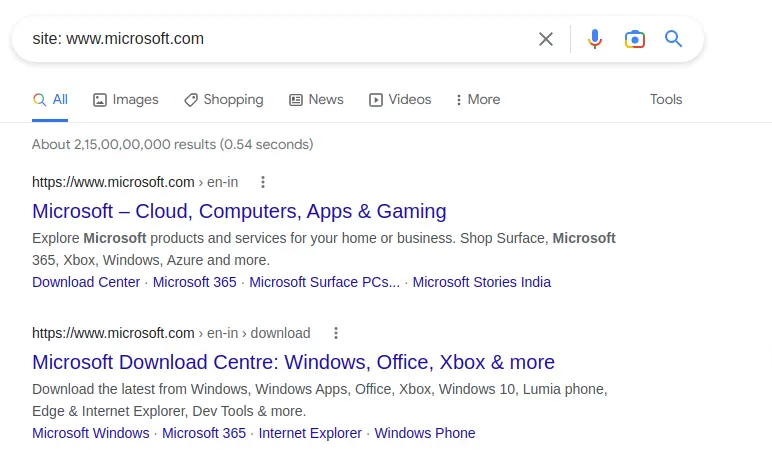 Enterprise SEO Website Example- Microsoft