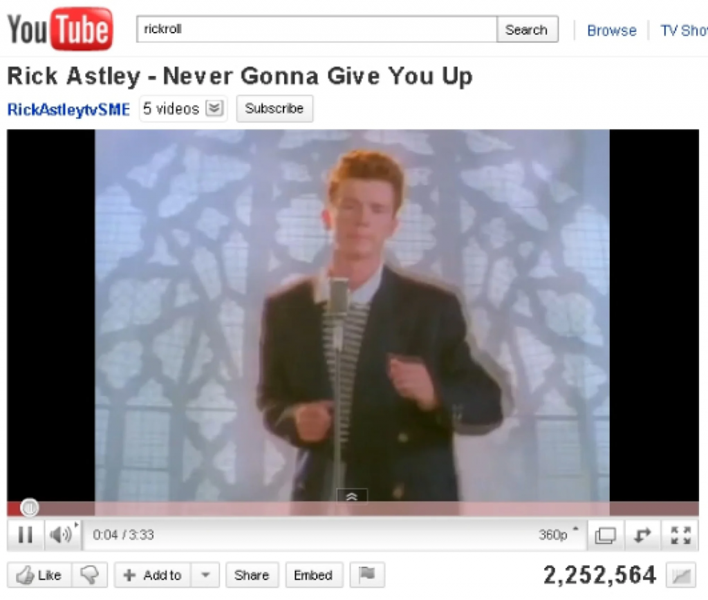 Rickrolling Helps Never Gonna Give You Up Surpass One Billion