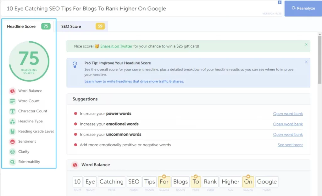Use Coschedule Headline Analyzer