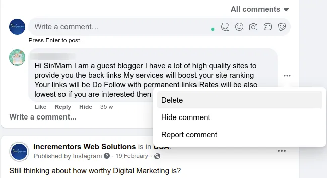 Manage Comments- Delete- Hide- Report