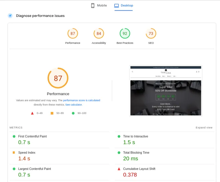 Page Speed Insights Tool - Sample Client Report - Incrementors