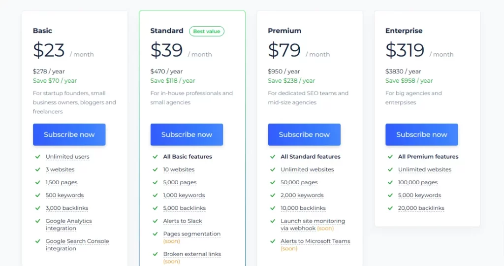 site checker - pricing