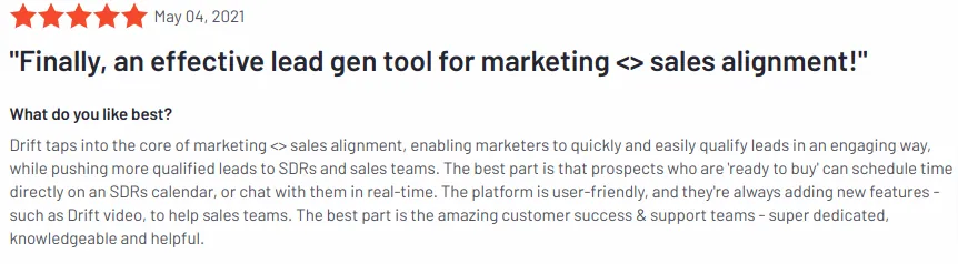 Lead Generation Tools- Drift- Public Reviews