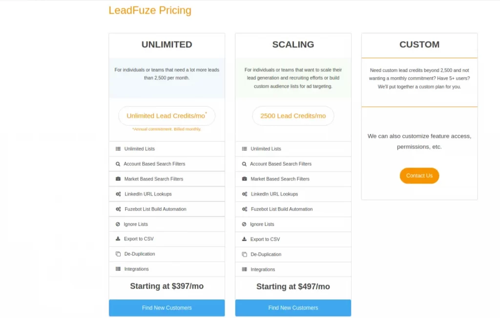 Lead Generation Tools- LeadFuze- Pricing