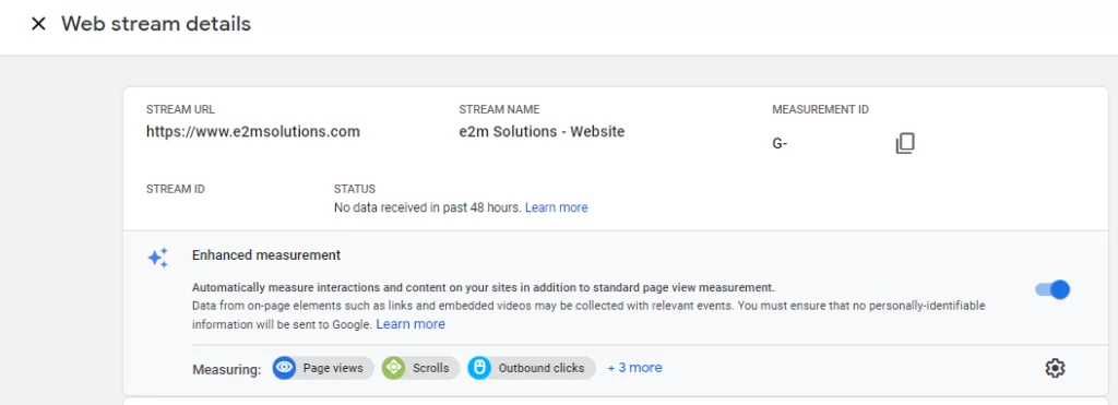 Google Analytics - web stream details