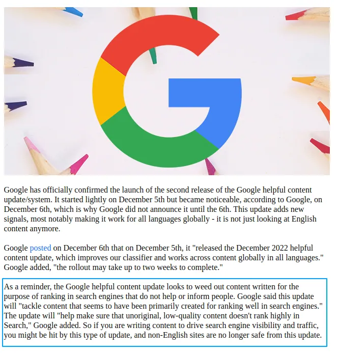 Google Content Update - To write User-Oriented Content