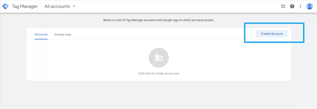 Google tag manager - create account