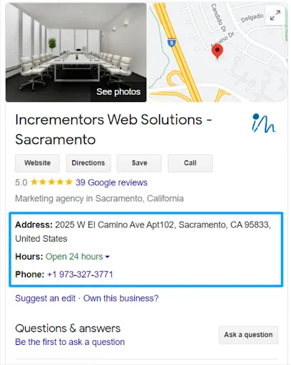 incrementors GMB- sacramento
