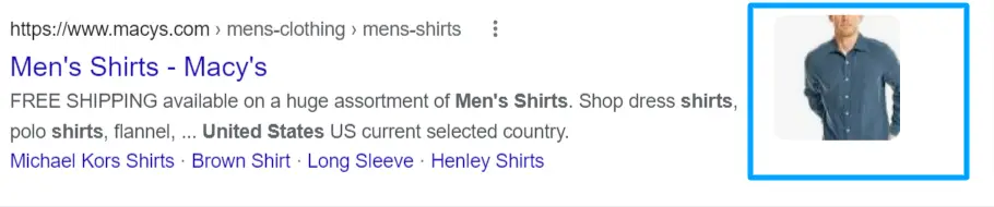 SERP results with product schema