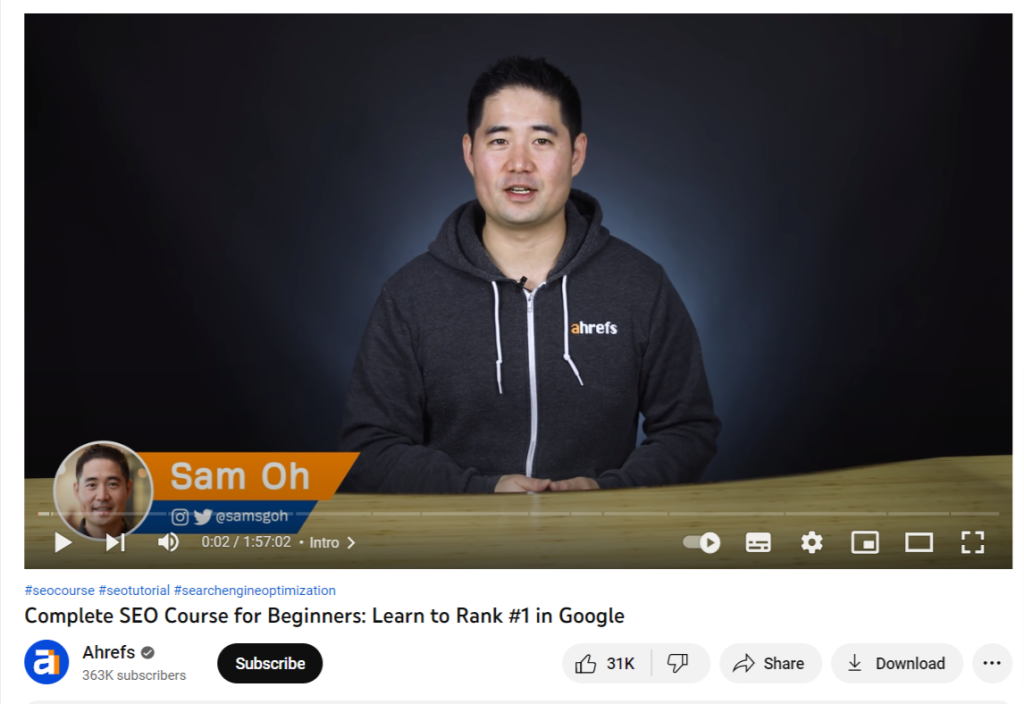 youtube video of ahrefs