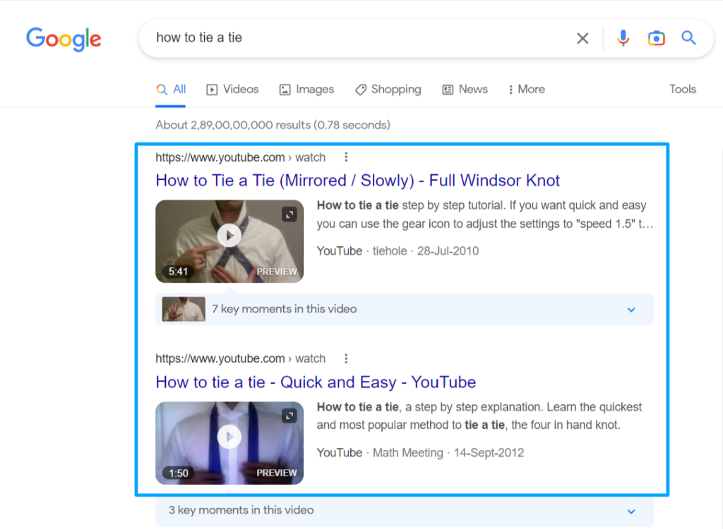 youtube video ranking on Google