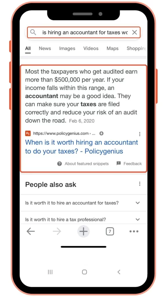 create content including keywords in SEO for accountants